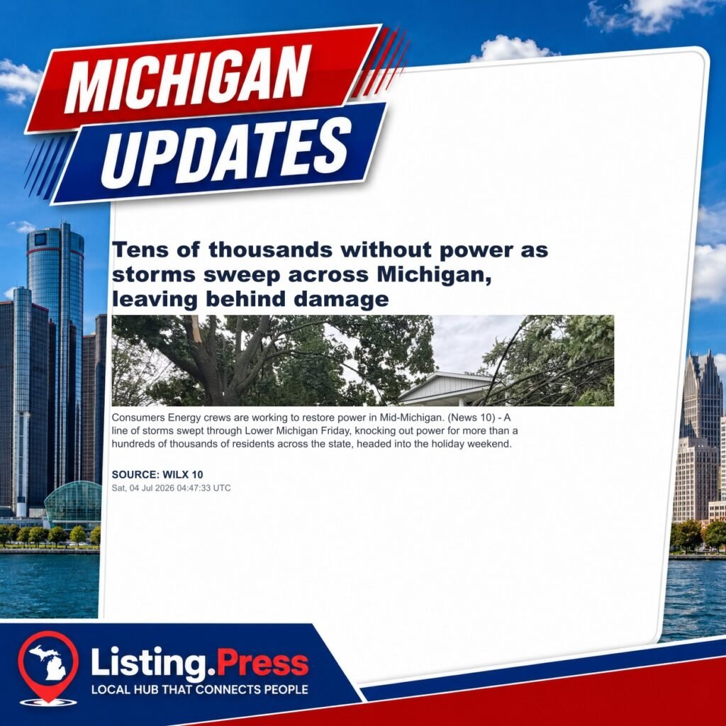 Tens of thousands without power as storms sweep across Michigan, leaving behind damage