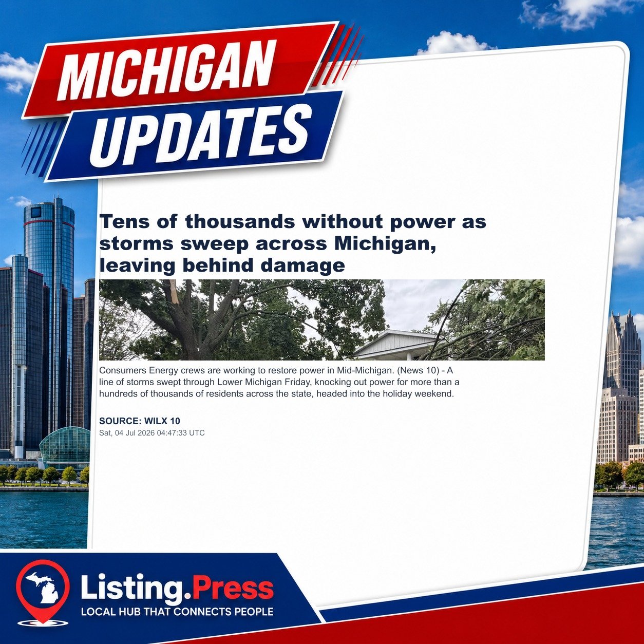 Tens of thousands without power as storms sweep across Michigan, leaving behind damage