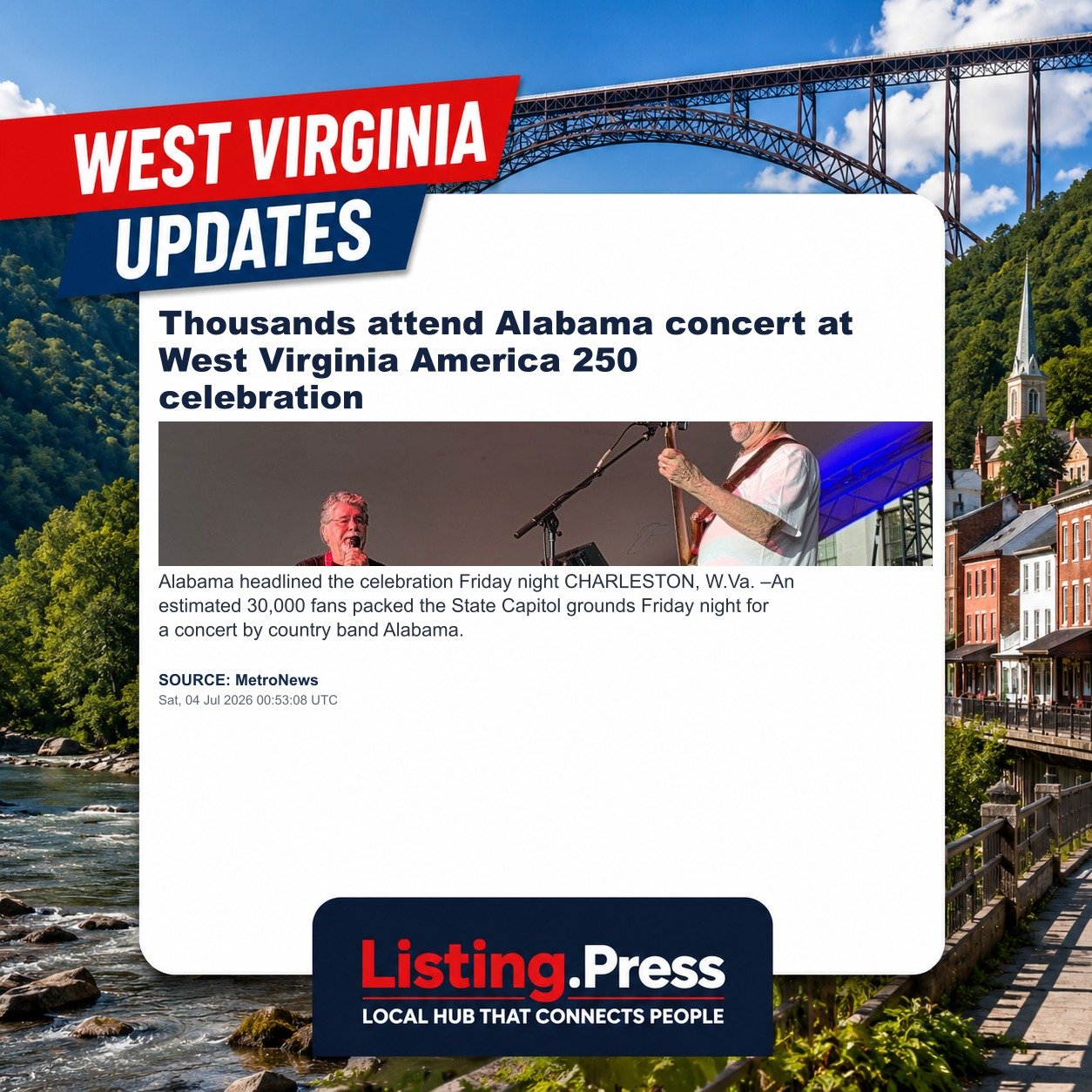Thousands attend Alabama concert at West Virginia America 250 celebration