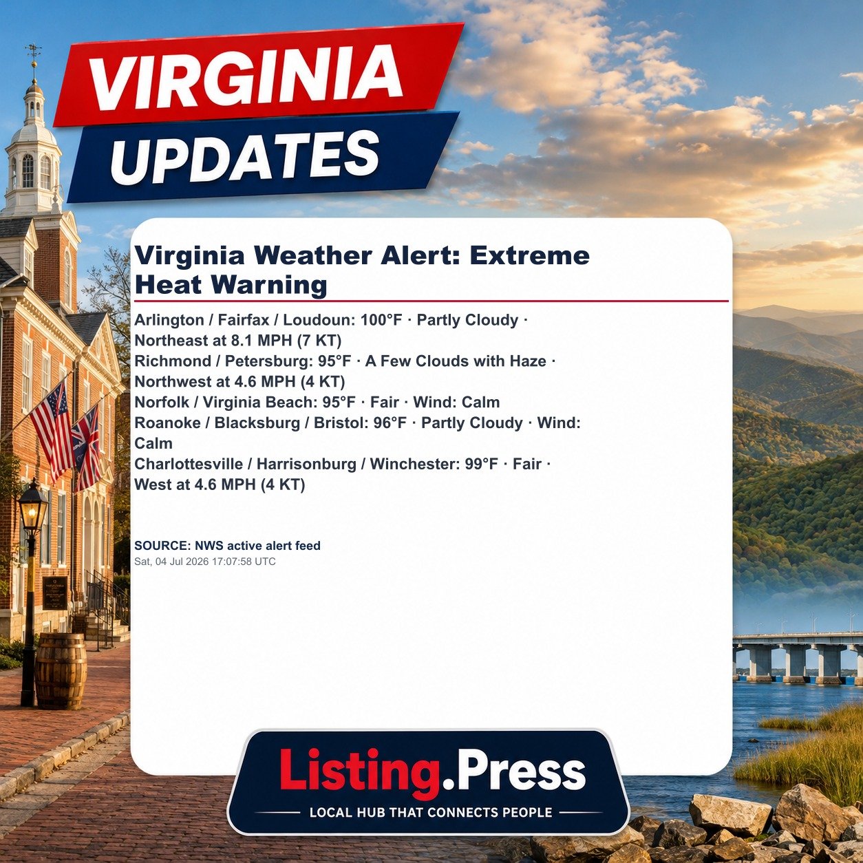 Virginia Weather Alert: Extreme Heat Warning