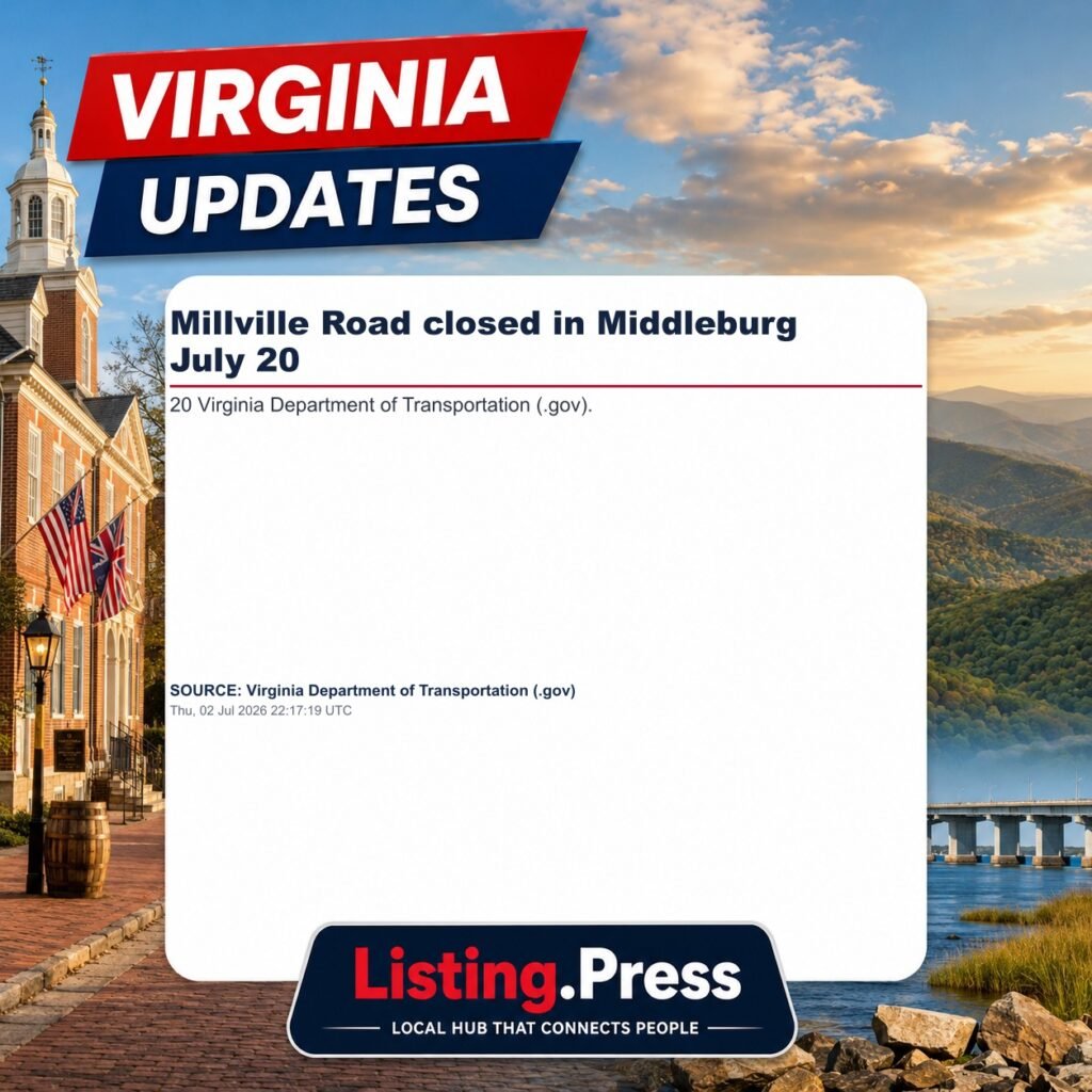 Millville Road closed in Middleburg July 20