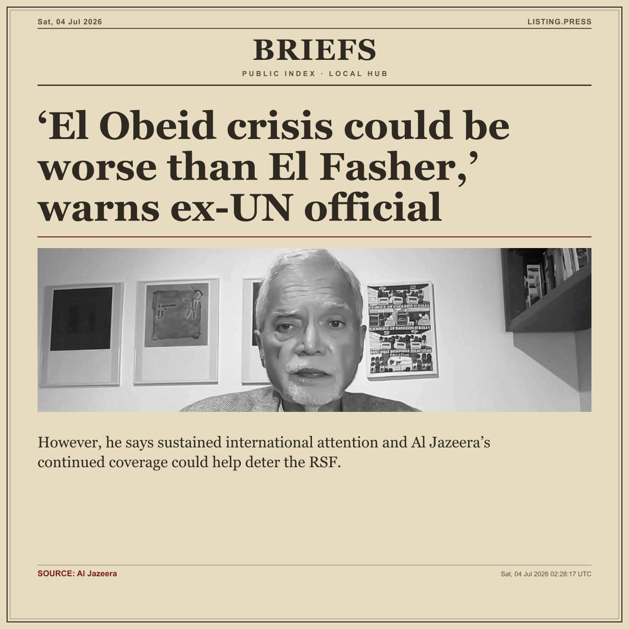 ‘El Obeid crisis could be worse than El Fasher,’ warns ex-UN official