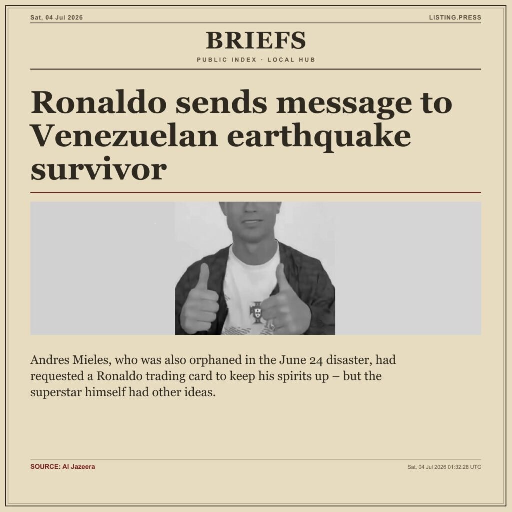 Ronaldo sends message to Venezuelan earthquake survivor