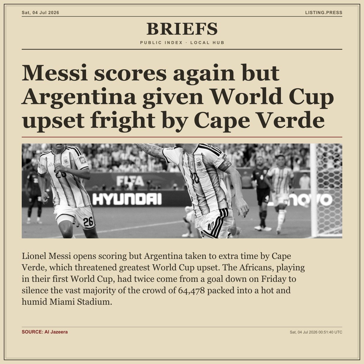 Messi scores again but Argentina given World Cup upset fright by Cape Verde