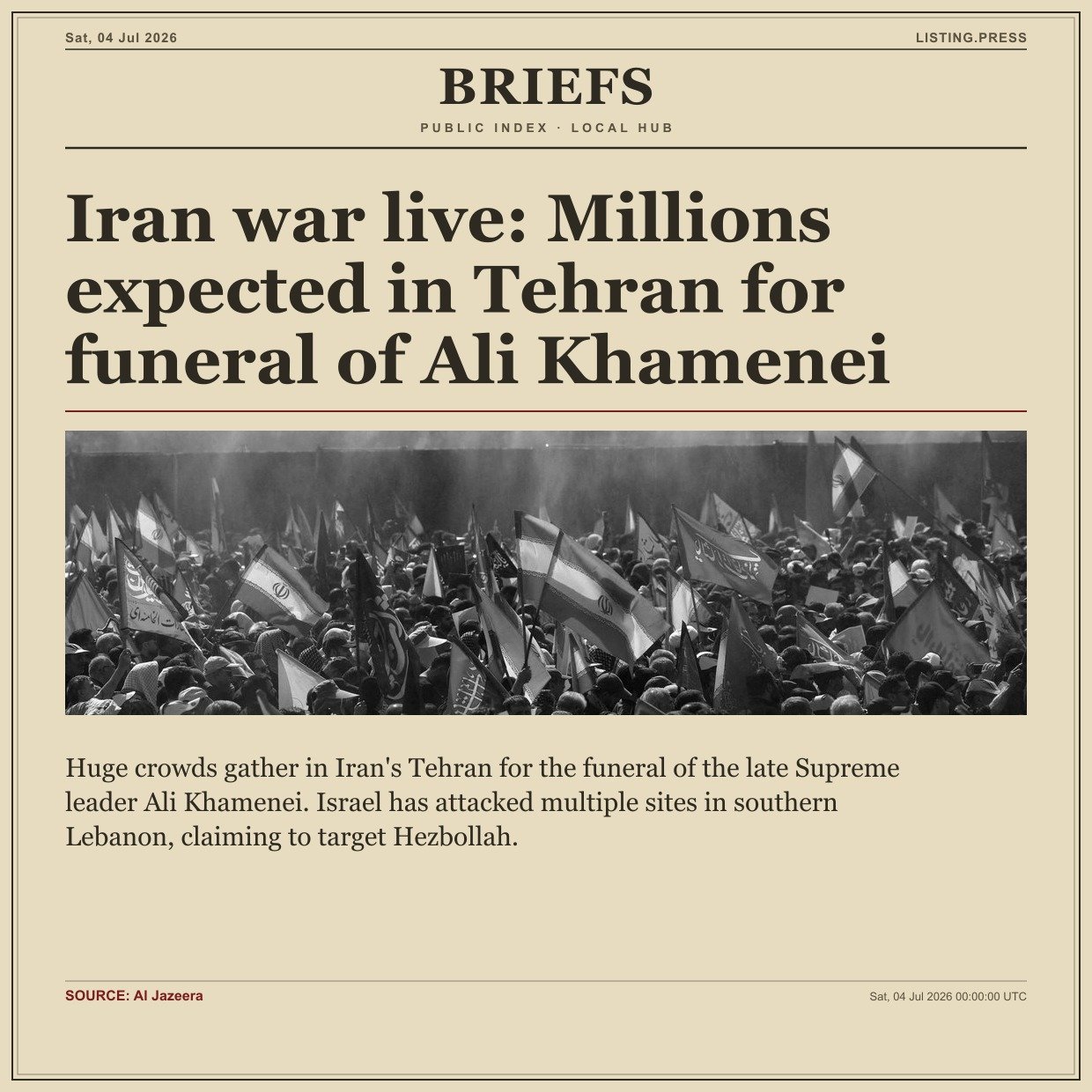 Iran war live: Millions expected in Tehran for funeral of Ali Khamenei