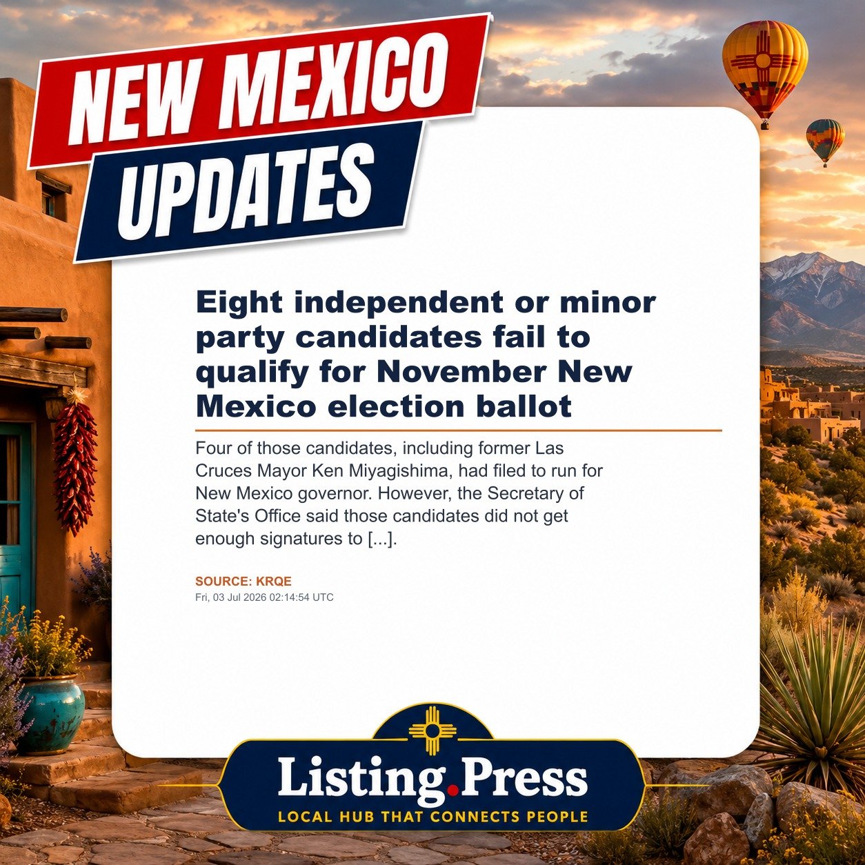 Eight independent or minor party candidates fail to qualify for November New Mexico election ballot