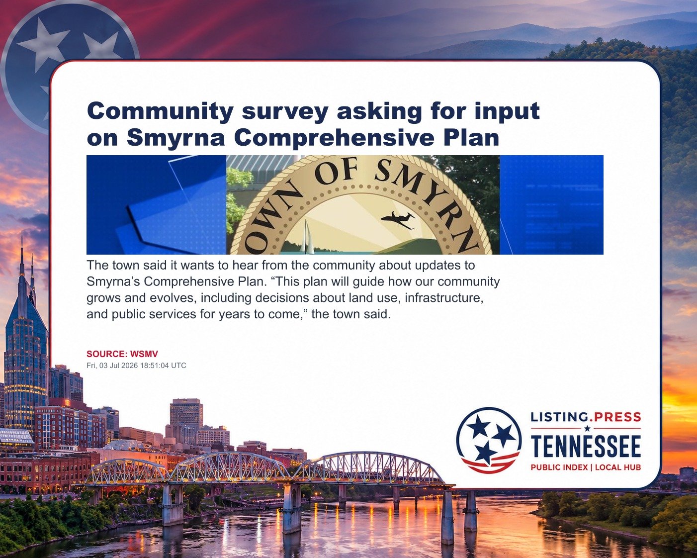 Community survey asking for input on Smyrna Comprehensive Plan