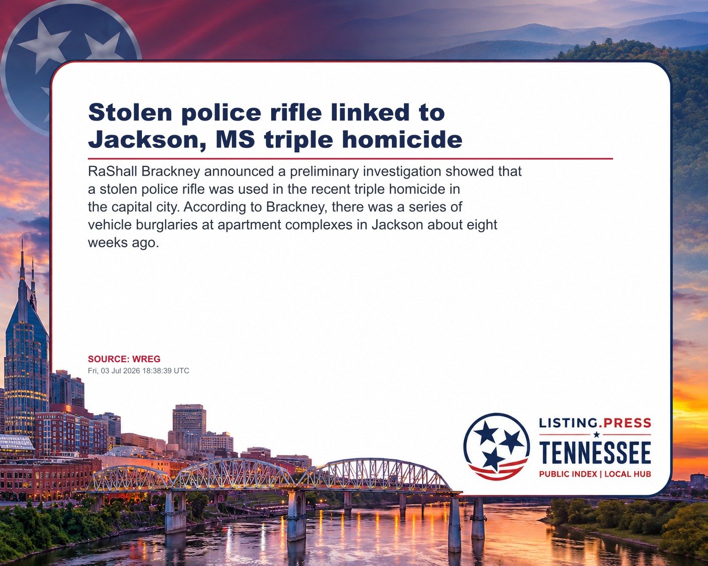 Stolen police rifle linked to Jackson, MS triple homicide