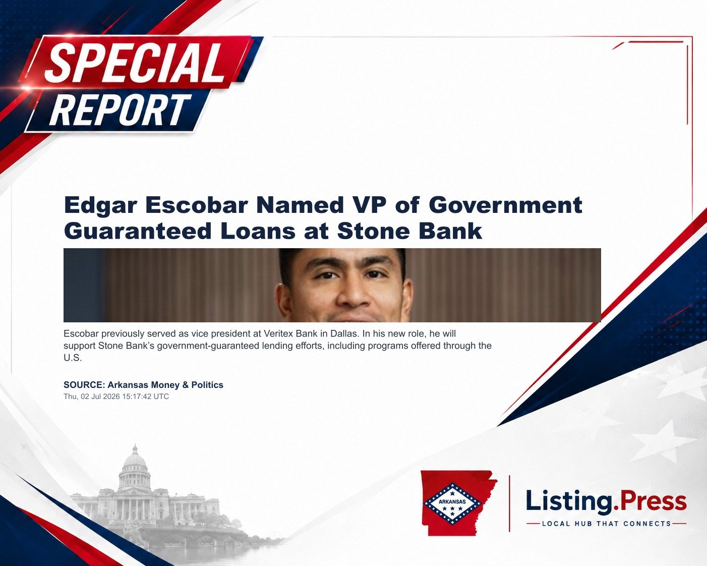 Edgar Escobar Named VP of Government Guaranteed Loans at Stone Bank
