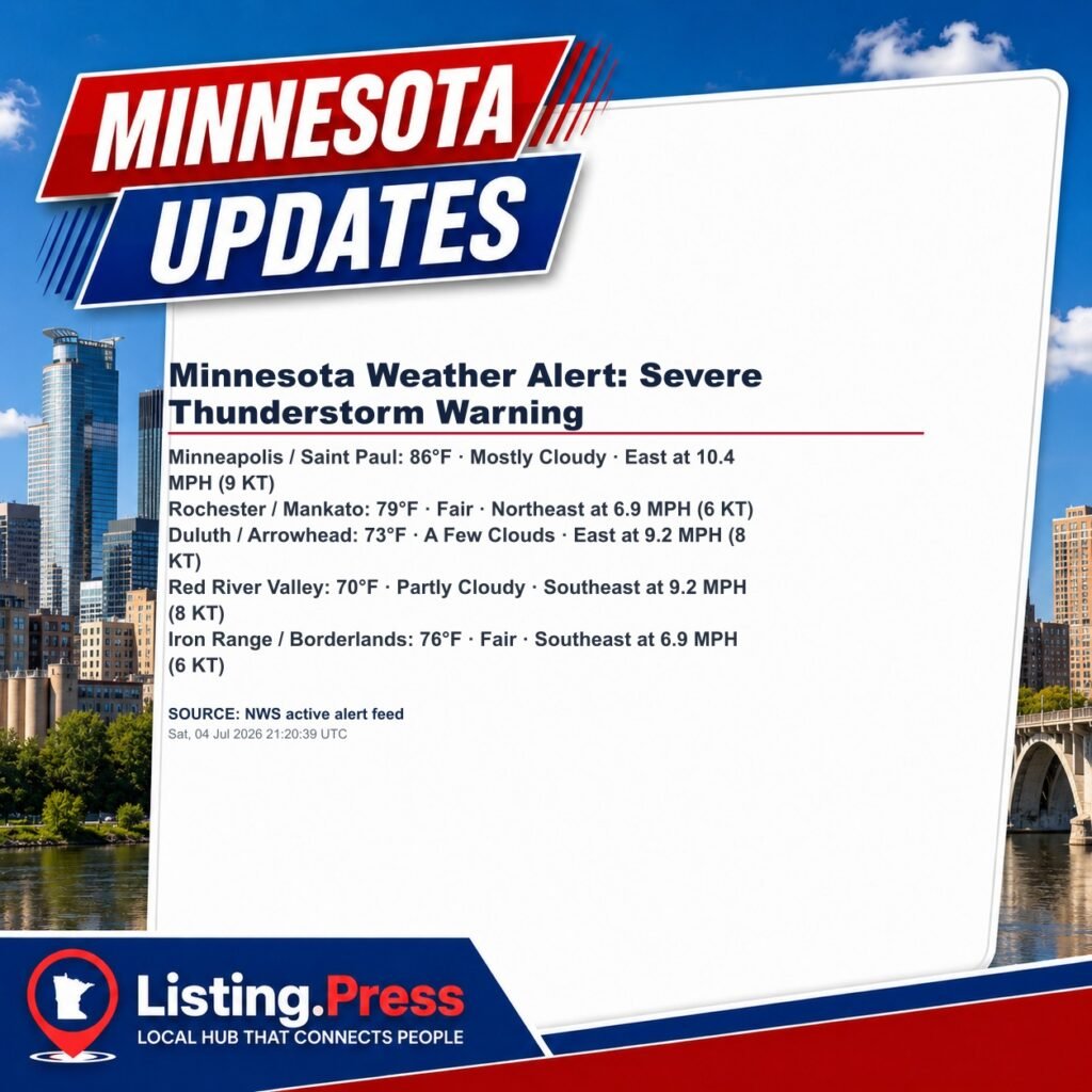 Minnesota Weather Alert: Severe Thunderstorm Warning