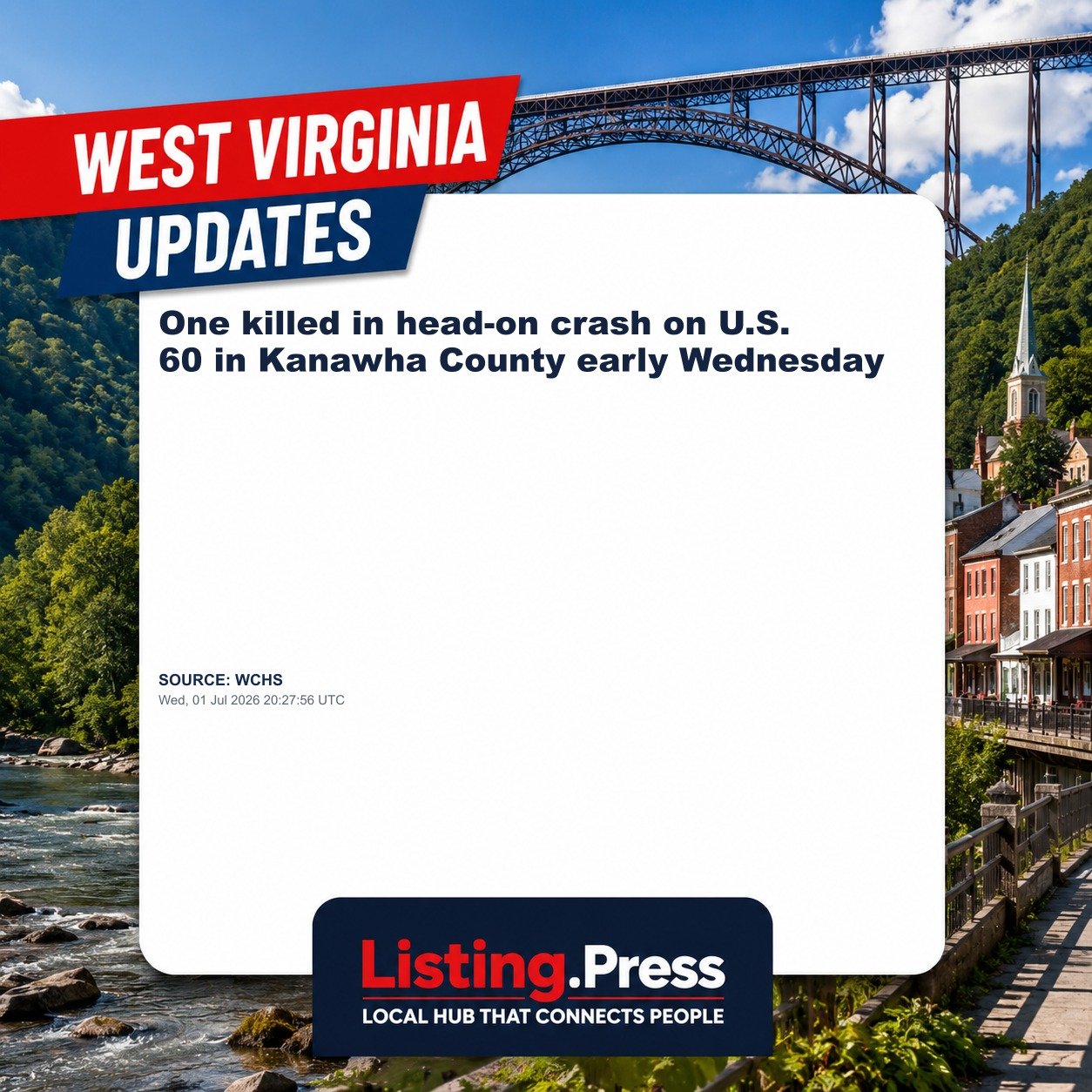 One killed in head-on crash on U.S. 60 in Kanawha County early Wednesday