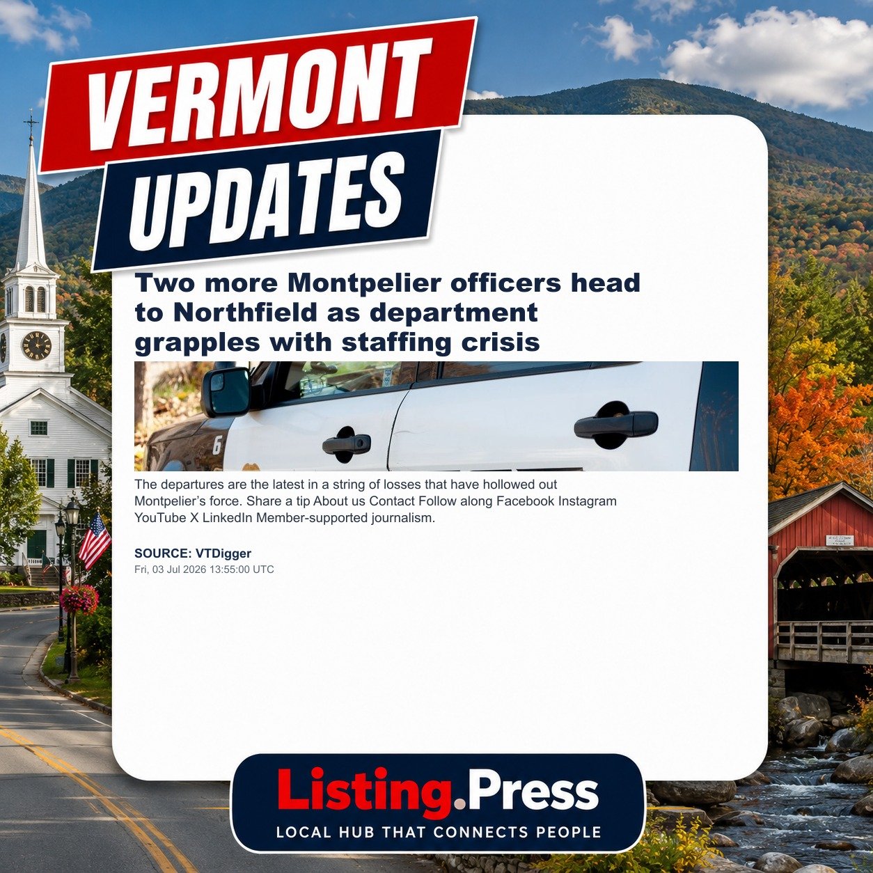 Two more Montpelier officers head to Northfield as department grapples with staffing crisis