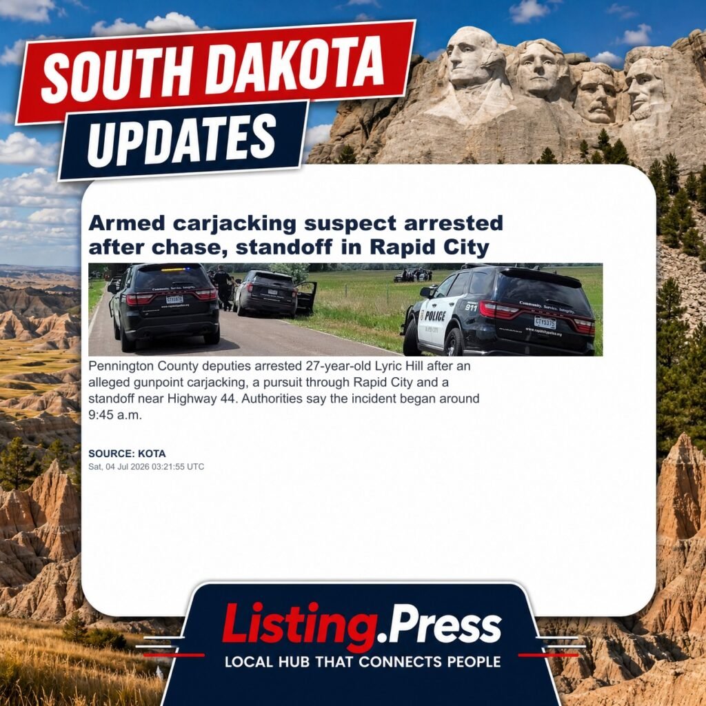 Armed carjacking suspect arrested after chase, standoff in Rapid City