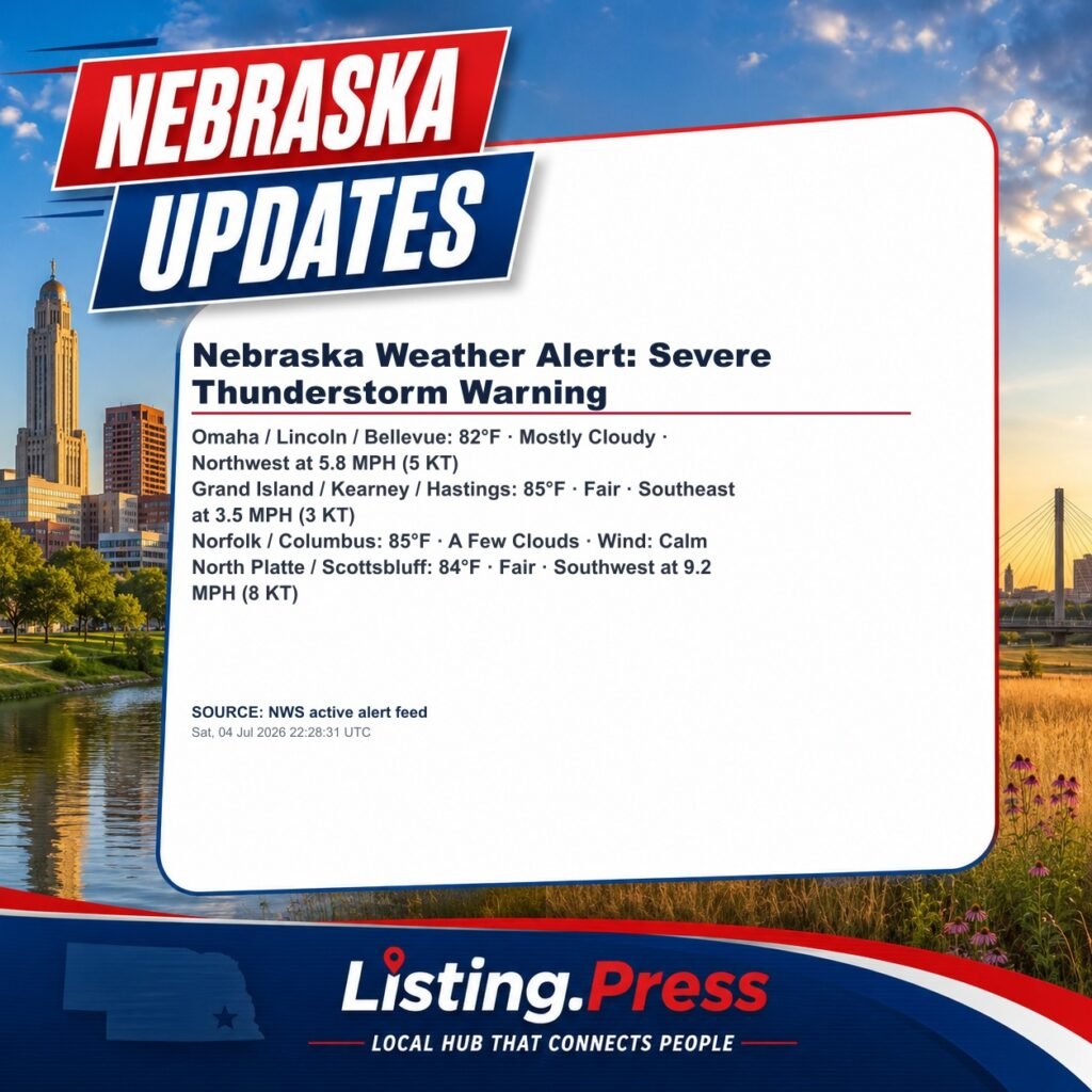Nebraska Weather Alert: Severe Thunderstorm Warning