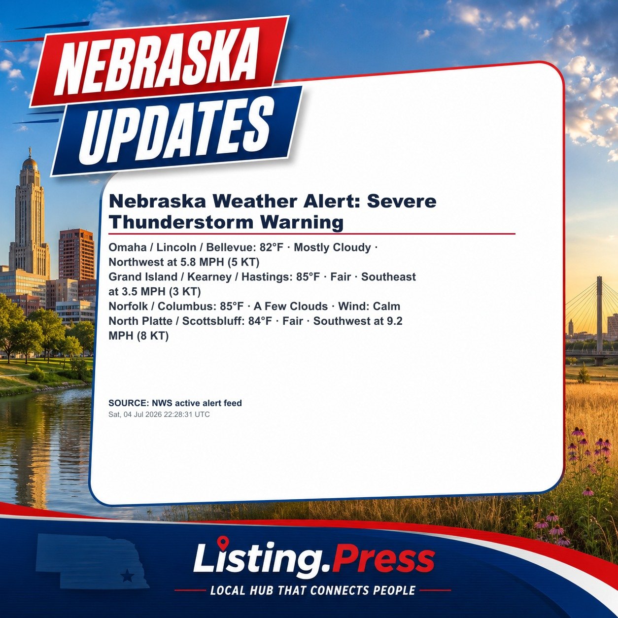 Nebraska Weather Alert: Severe Thunderstorm Warning