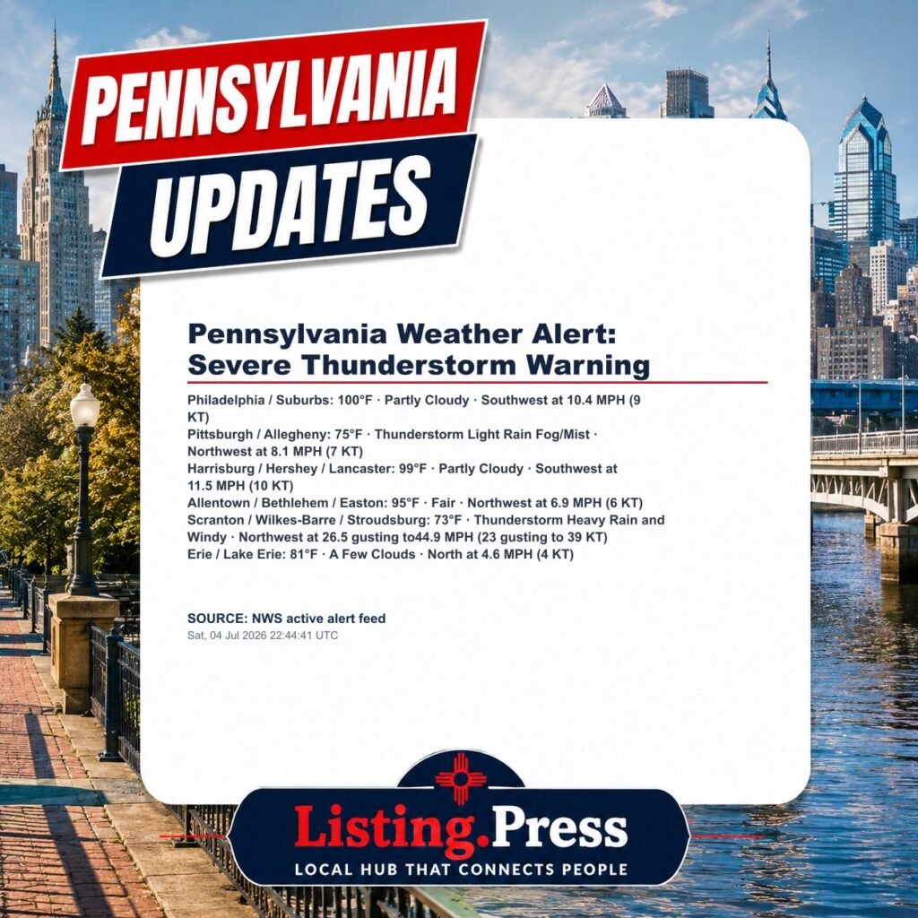 Pennsylvania Weather Alert: Severe Thunderstorm Warning