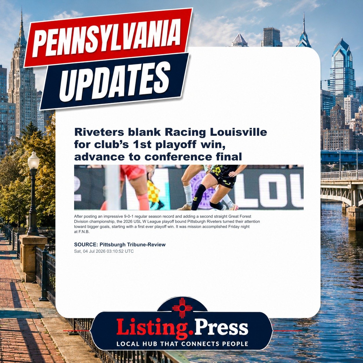 Riveters blank Racing Louisville for club’s 1st playoff win, advance to conference final