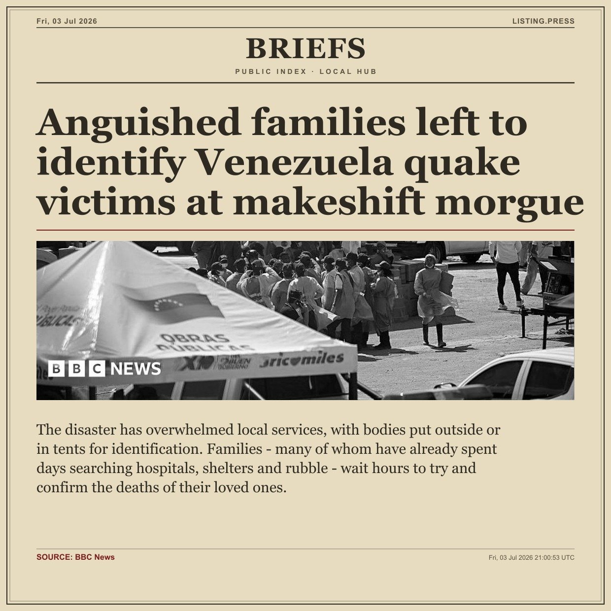 Anguished families left to identify Venezuela quake victims at makeshift morgue