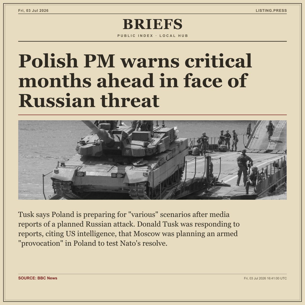 Polish PM warns critical months ahead in face of Russian threat
