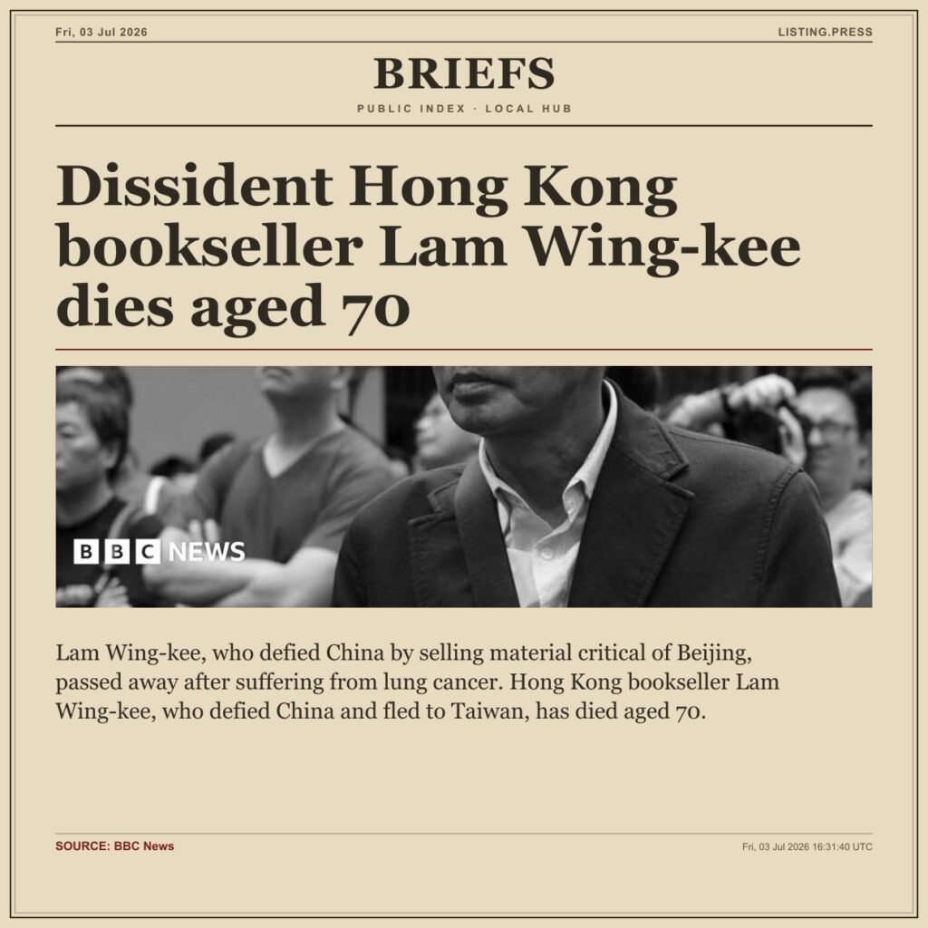 Dissident Hong Kong bookseller Lam Wing-kee dies aged 70