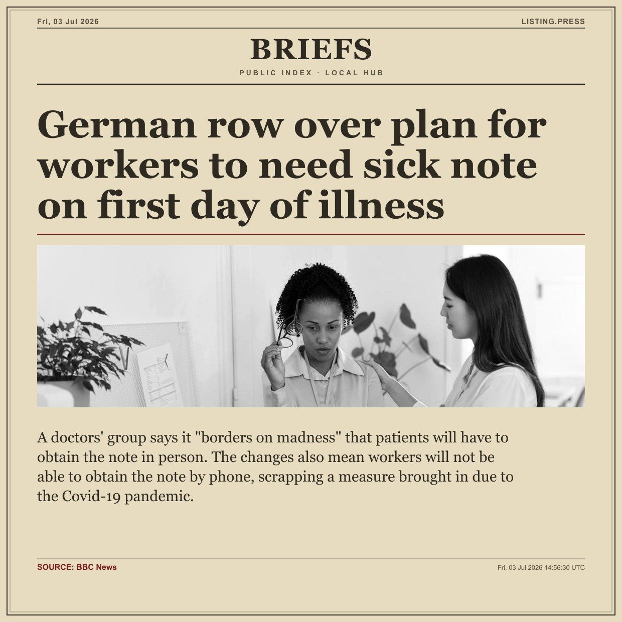German row over plan for workers to need sick note on first day of illness