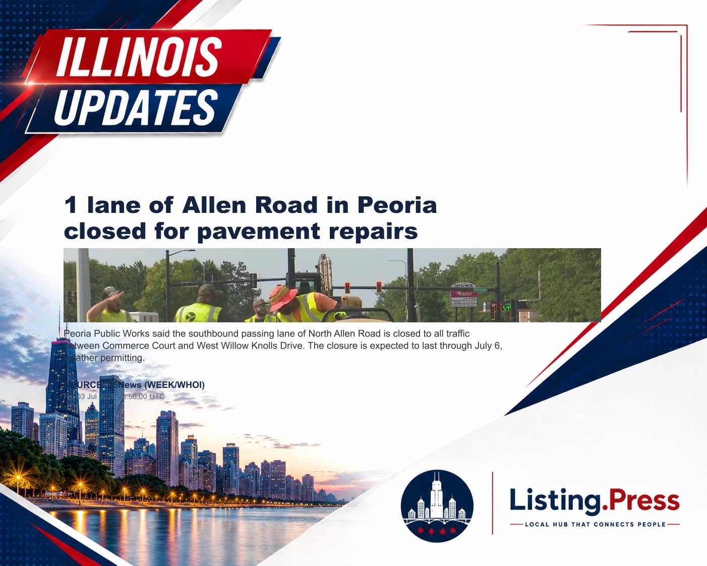 1 lane of Allen Road in Peoria closed for pavement repairs