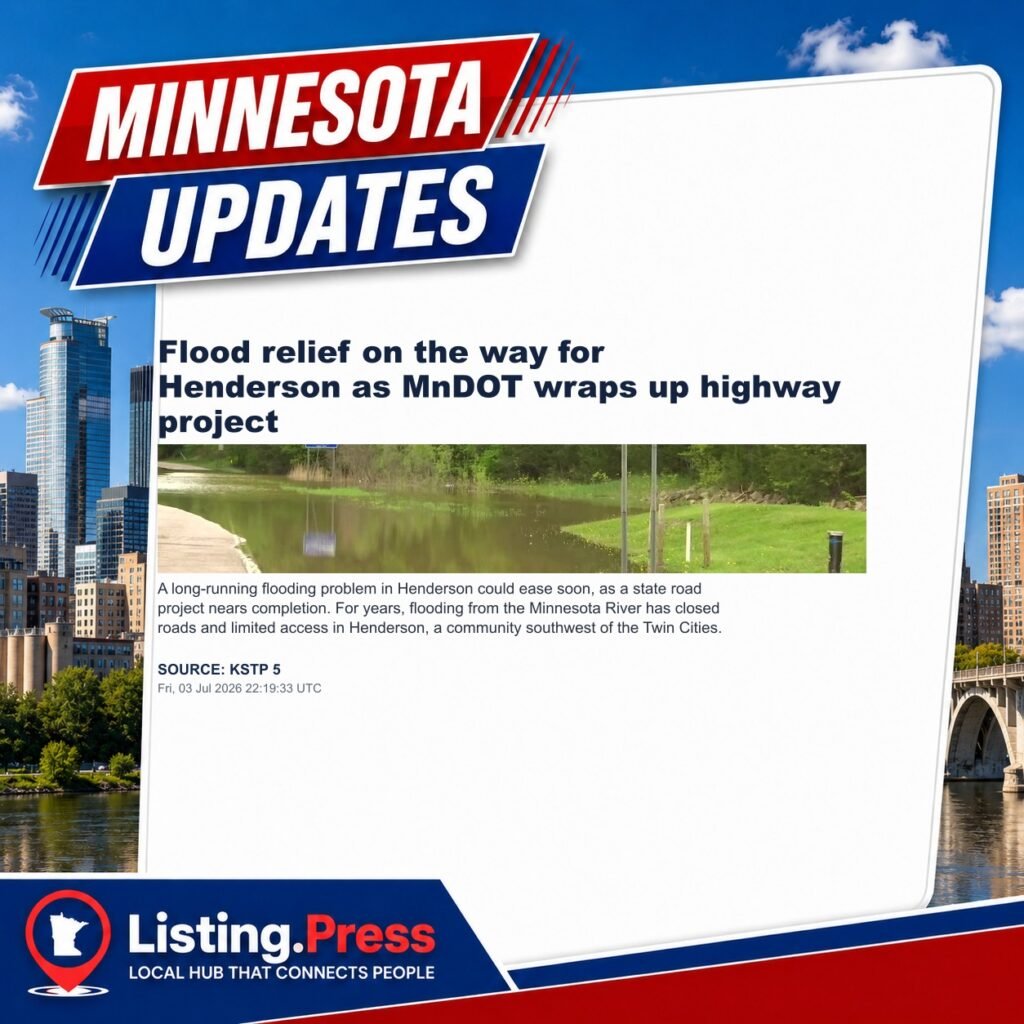 Flood relief on the way for Henderson as MnDOT wraps up highway project
