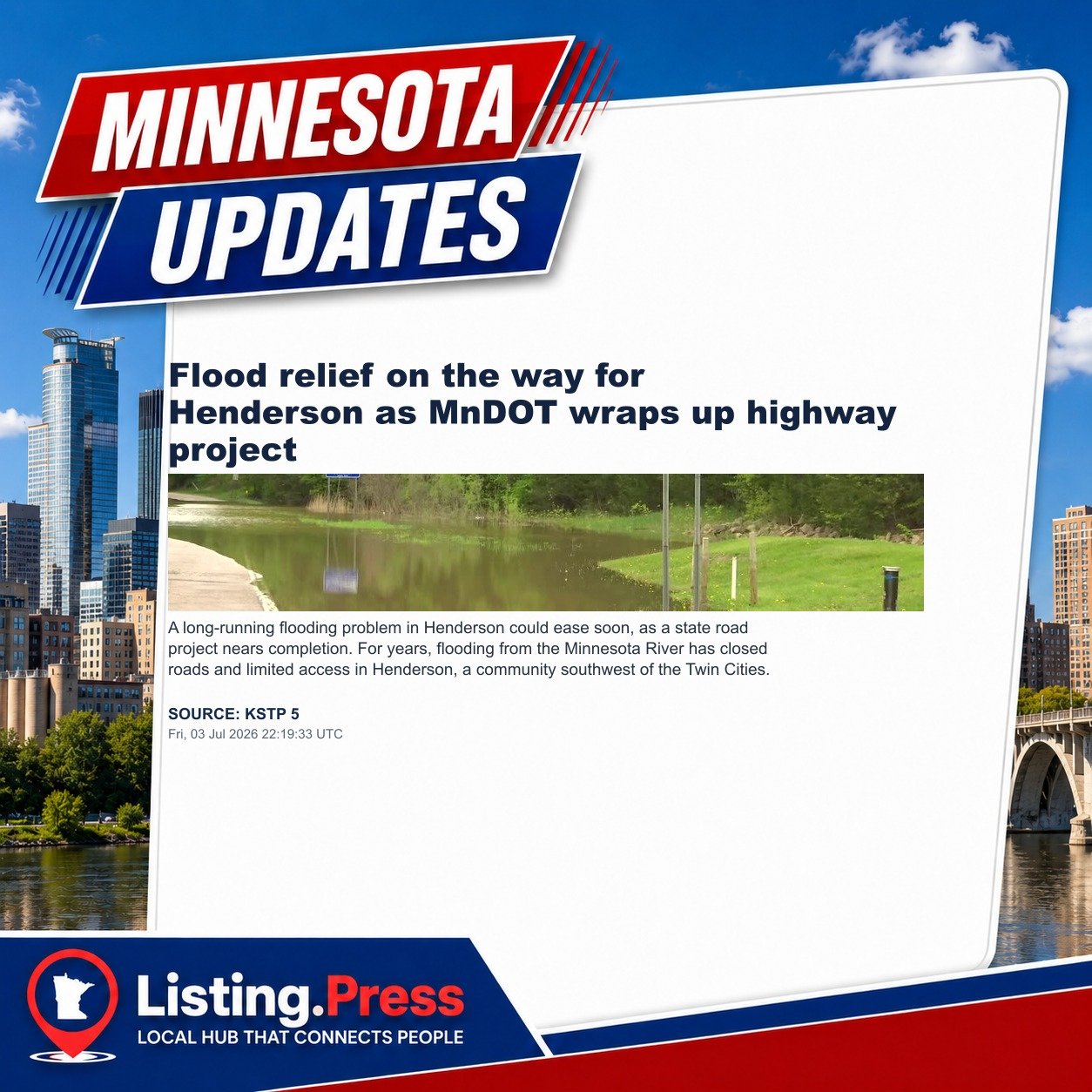 Flood relief on the way for Henderson as MnDOT wraps up highway project