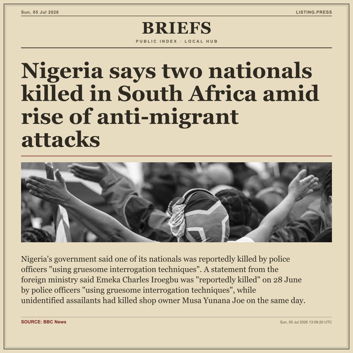 Nigeria says two nationals killed in South Africa amid rise of anti-migrant attacks