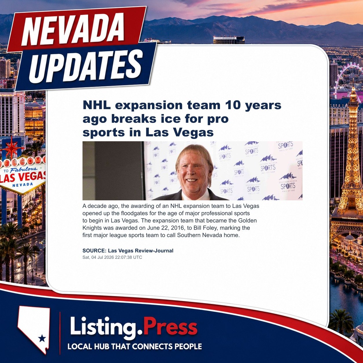 NHL expansion team 10 years ago breaks ice for pro sports in Las Vegas