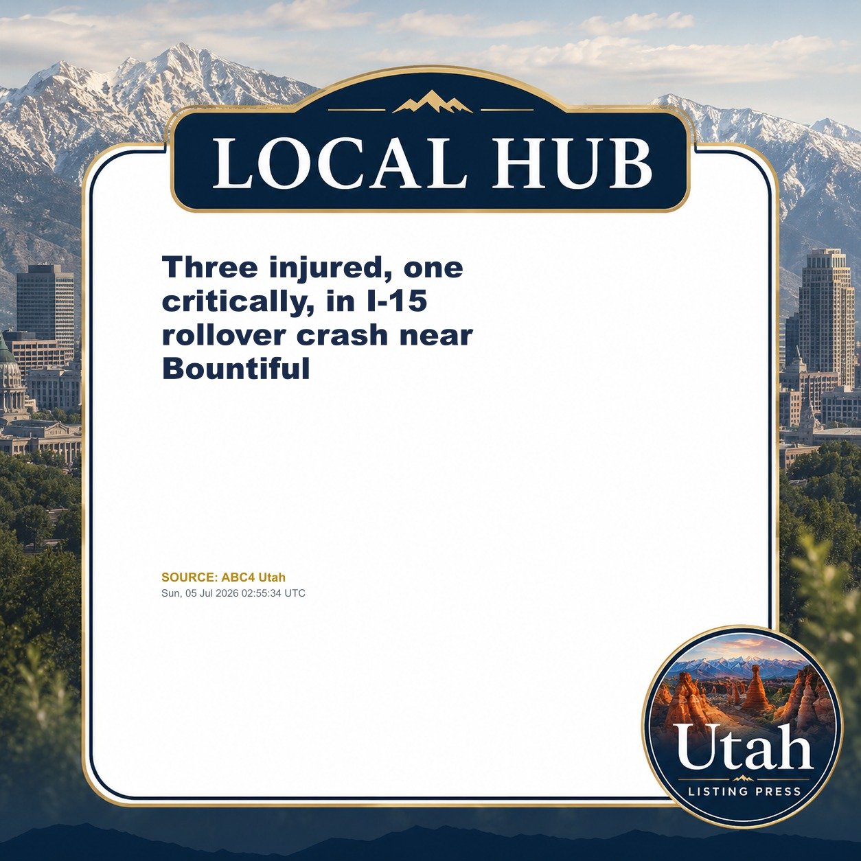 Three injured, one critically, in I-15 rollover crash near Bountiful
