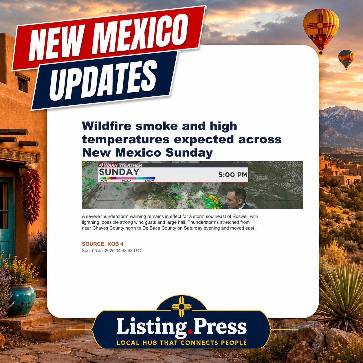 Wildfire smoke and high temperatures expected across New Mexico Sunday