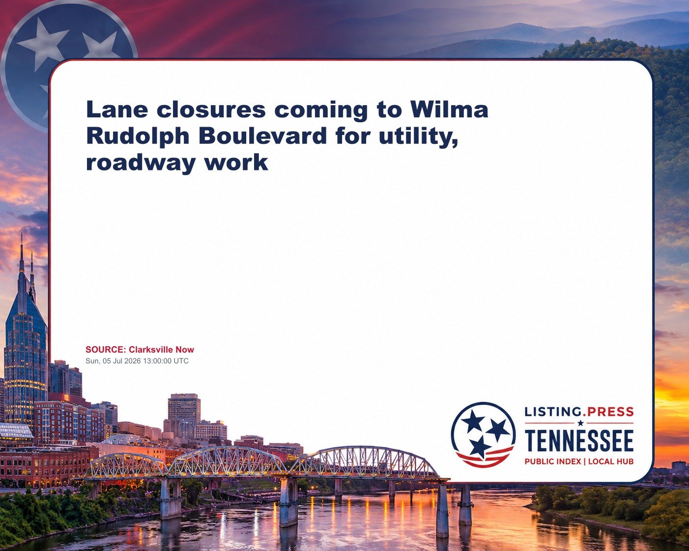 Lane closures coming to Wilma Rudolph Boulevard for utility, roadway work