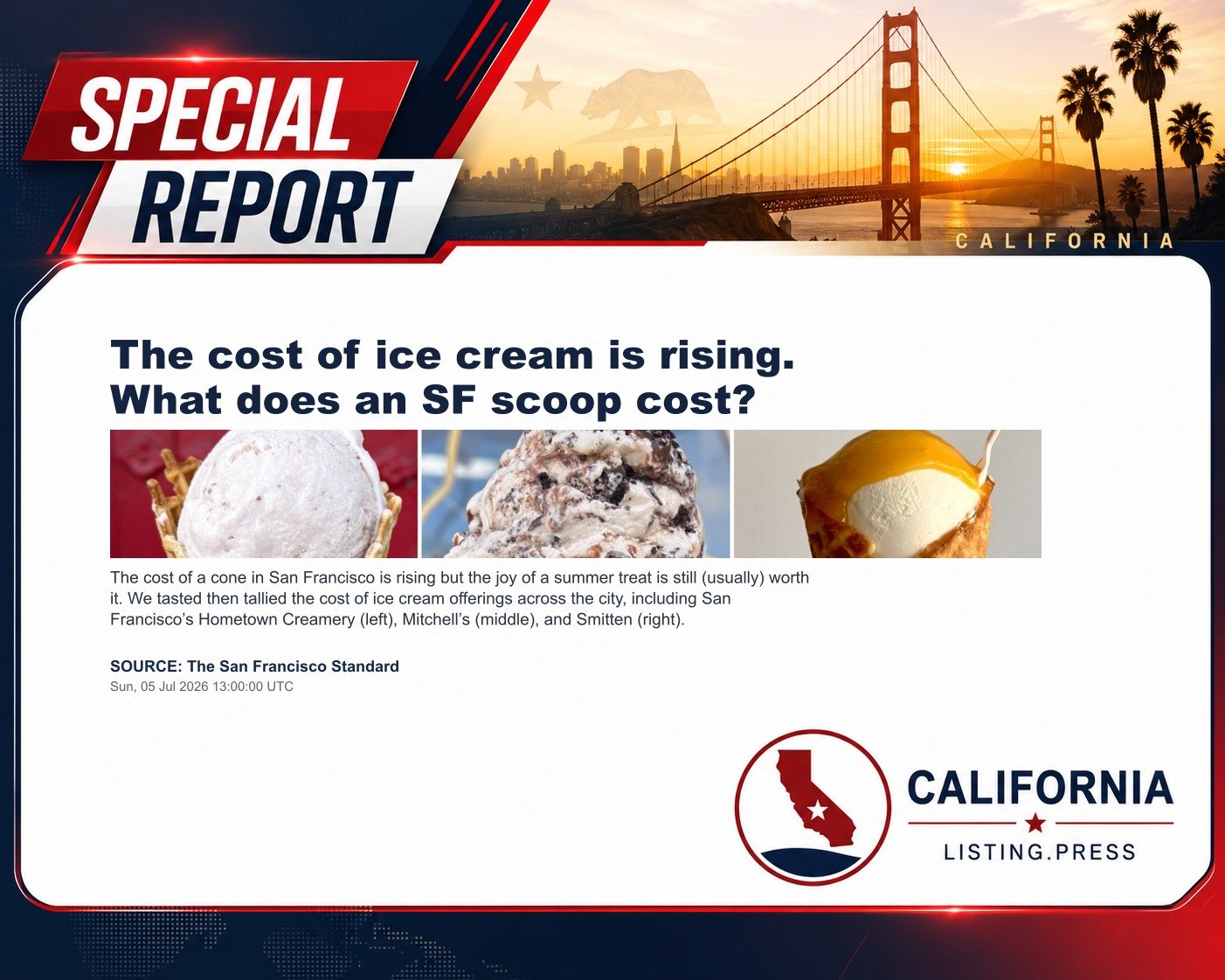 The cost of ice cream is rising. What does an SF scoop cost?
