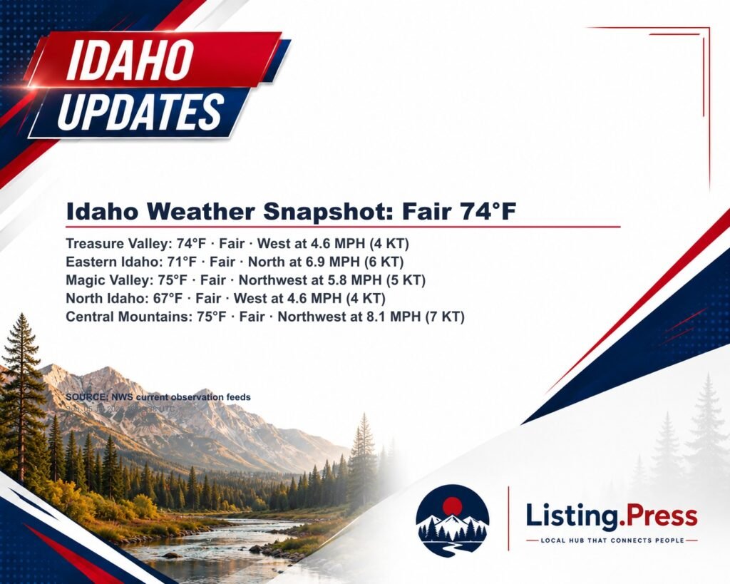 Idaho Weather Snapshot: Fair 74°F