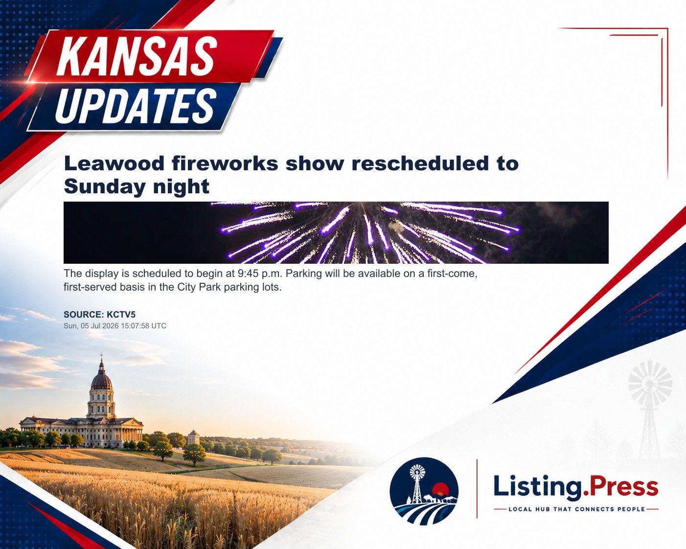 Leawood fireworks show rescheduled to Sunday night