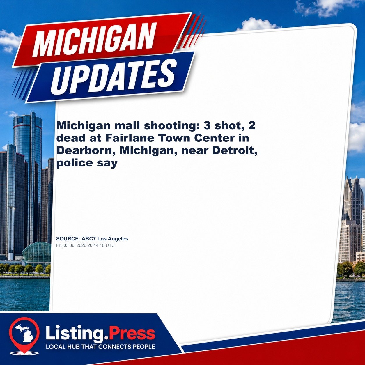 Michigan mall shooting: 3 shot, 2 dead at Fairlane Town Center in Dearborn, Michigan, near Detroit, police say