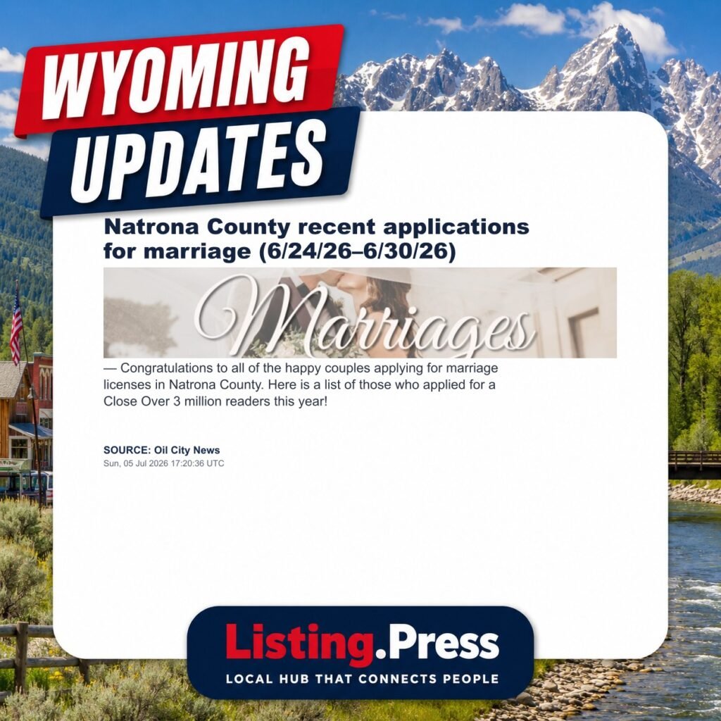 Natrona County recent applications for marriage (6/24/26–6/30/26)