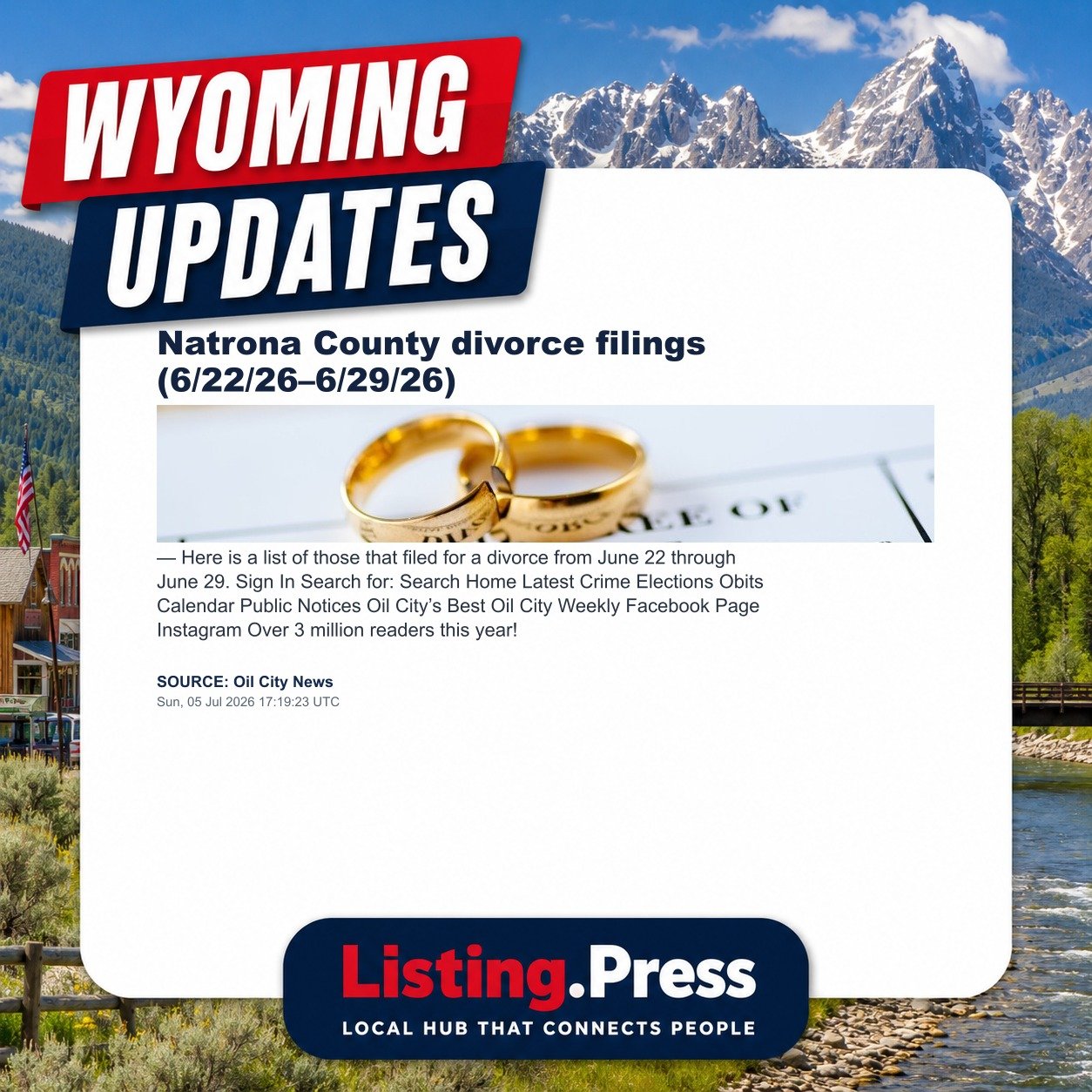 Natrona County divorce filings (6/22/26–6/29/26)