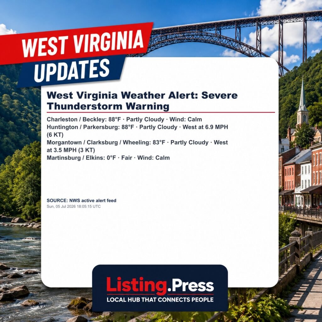 West Virginia Weather Alert: Severe Thunderstorm Warning