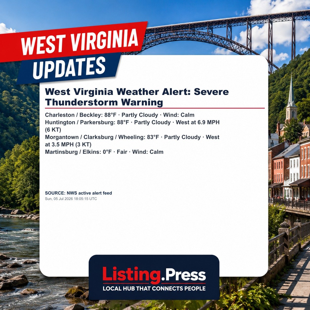 West Virginia Weather Alert: Severe Thunderstorm Warning