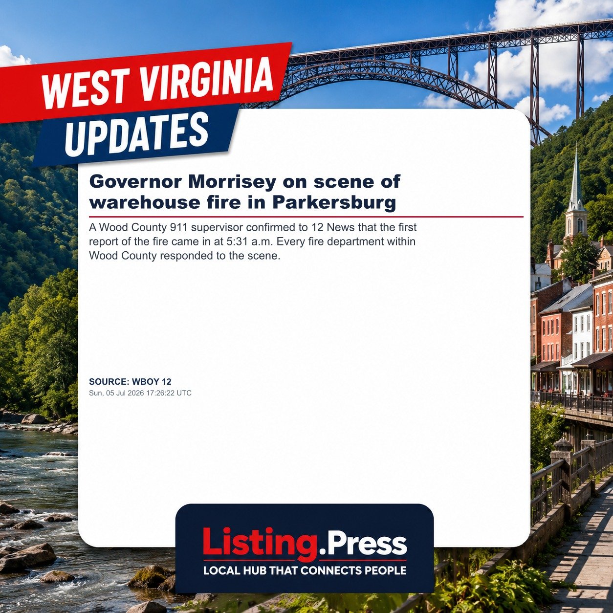 Governor Morrisey on scene of warehouse fire in Parkersburg