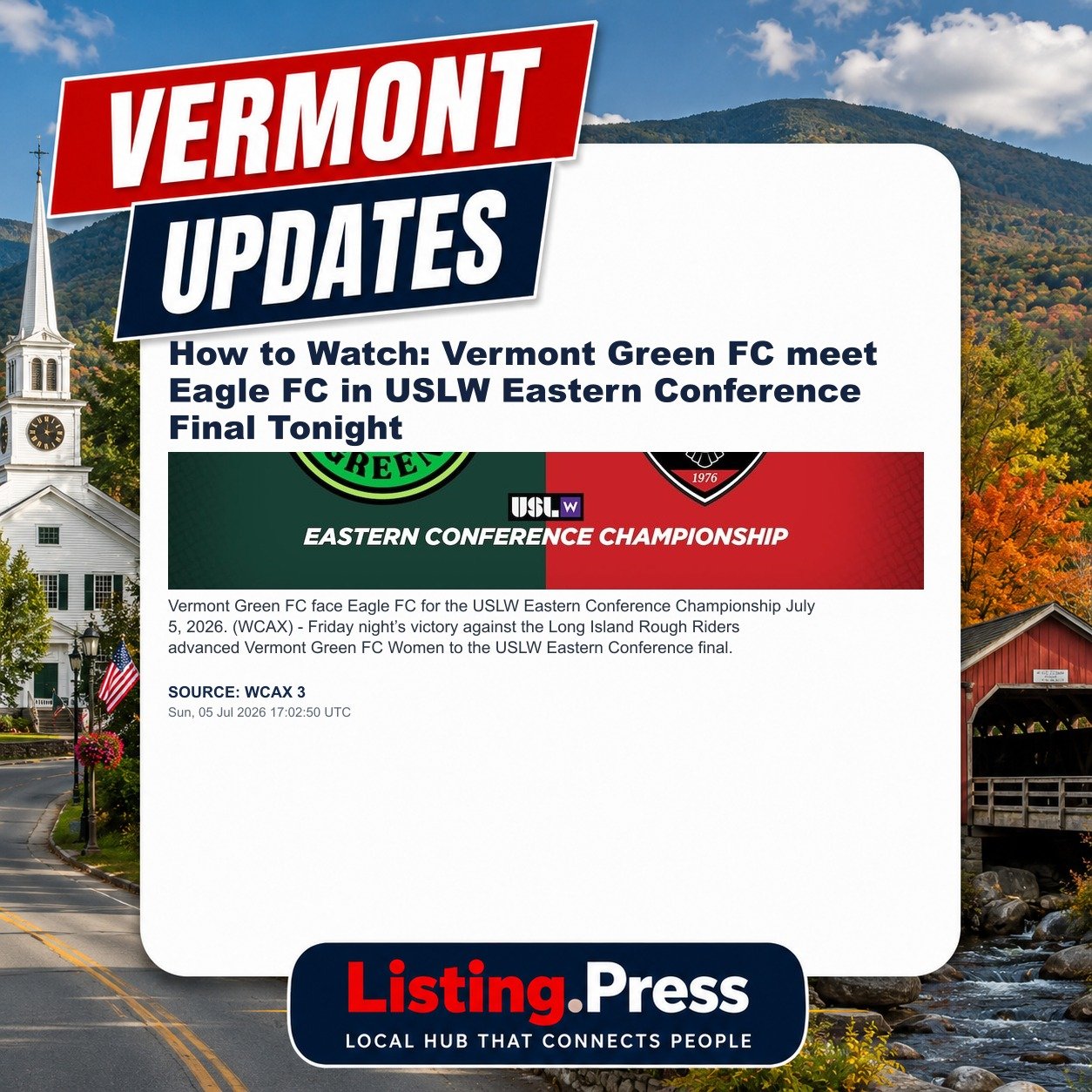 How to Watch: Vermont Green FC meet Eagle FC in USLW Eastern Conference Final Tonight