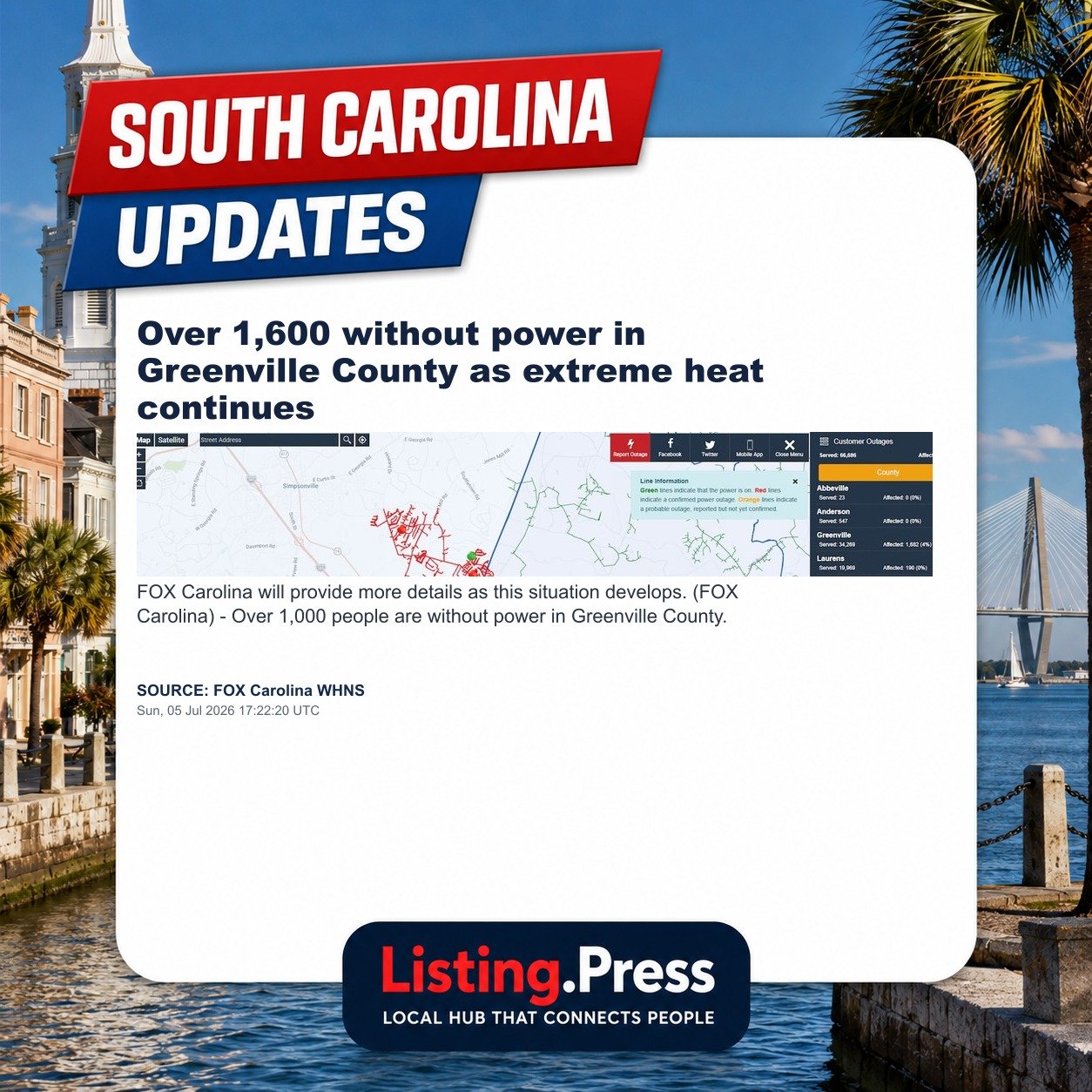 Over 1,600 without power in Greenville County as extreme heat continues