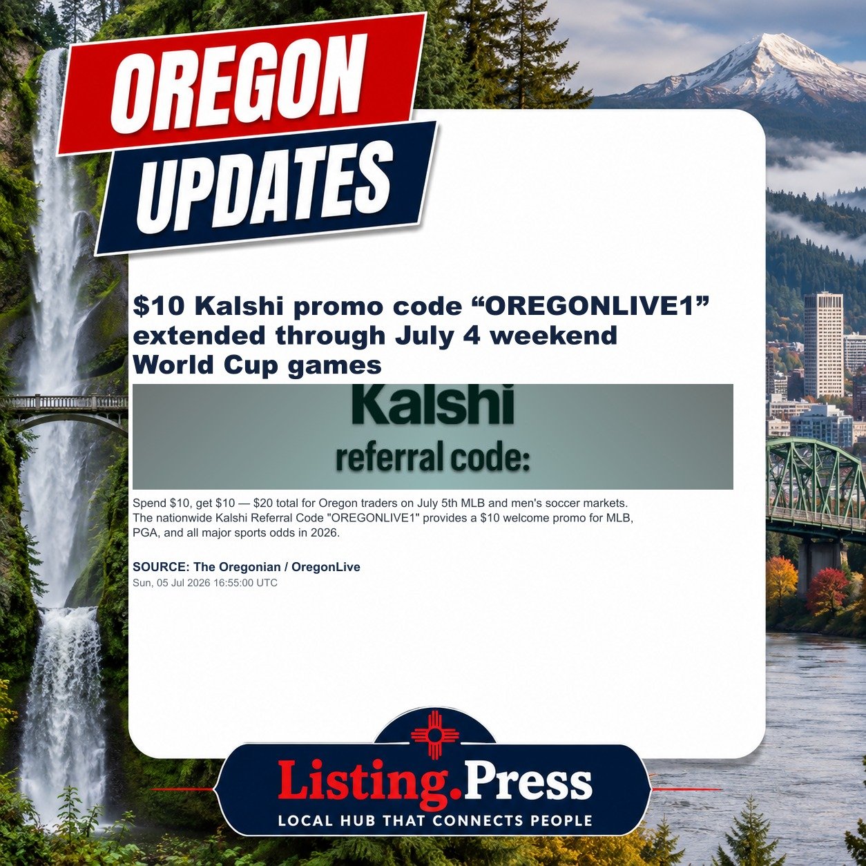$10 Kalshi promo code “OREGONLIVE1” extended through July 4 weekend World Cup games