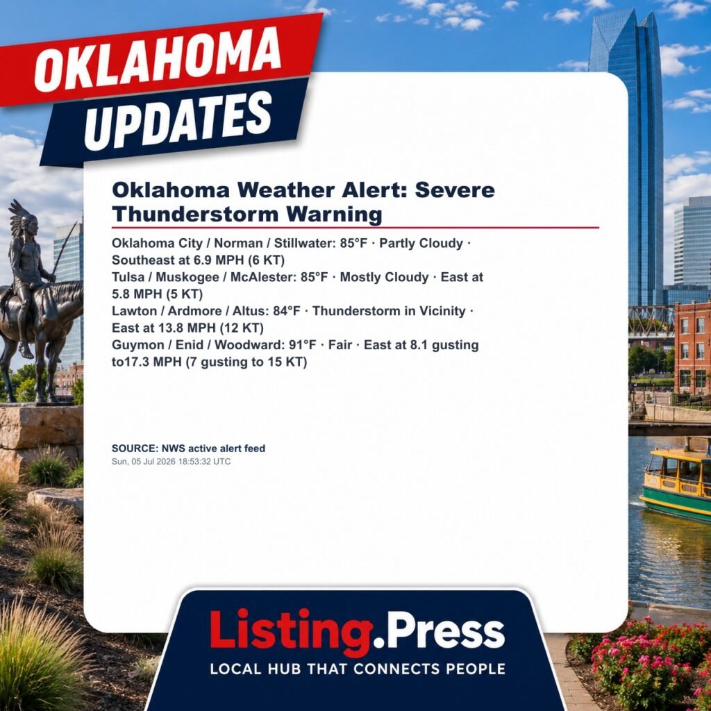 Oklahoma Weather Alert: Severe Thunderstorm Warning