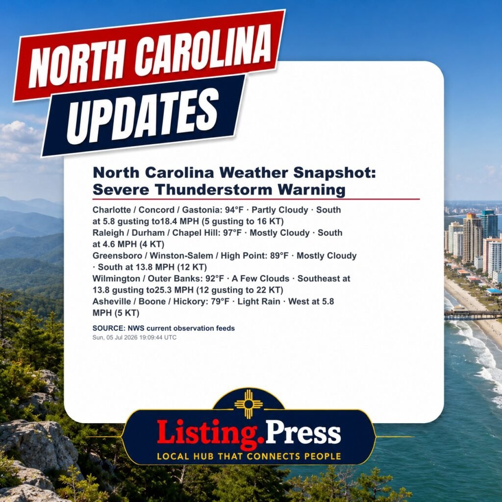 North Carolina Weather Snapshot: Severe Thunderstorm Warning