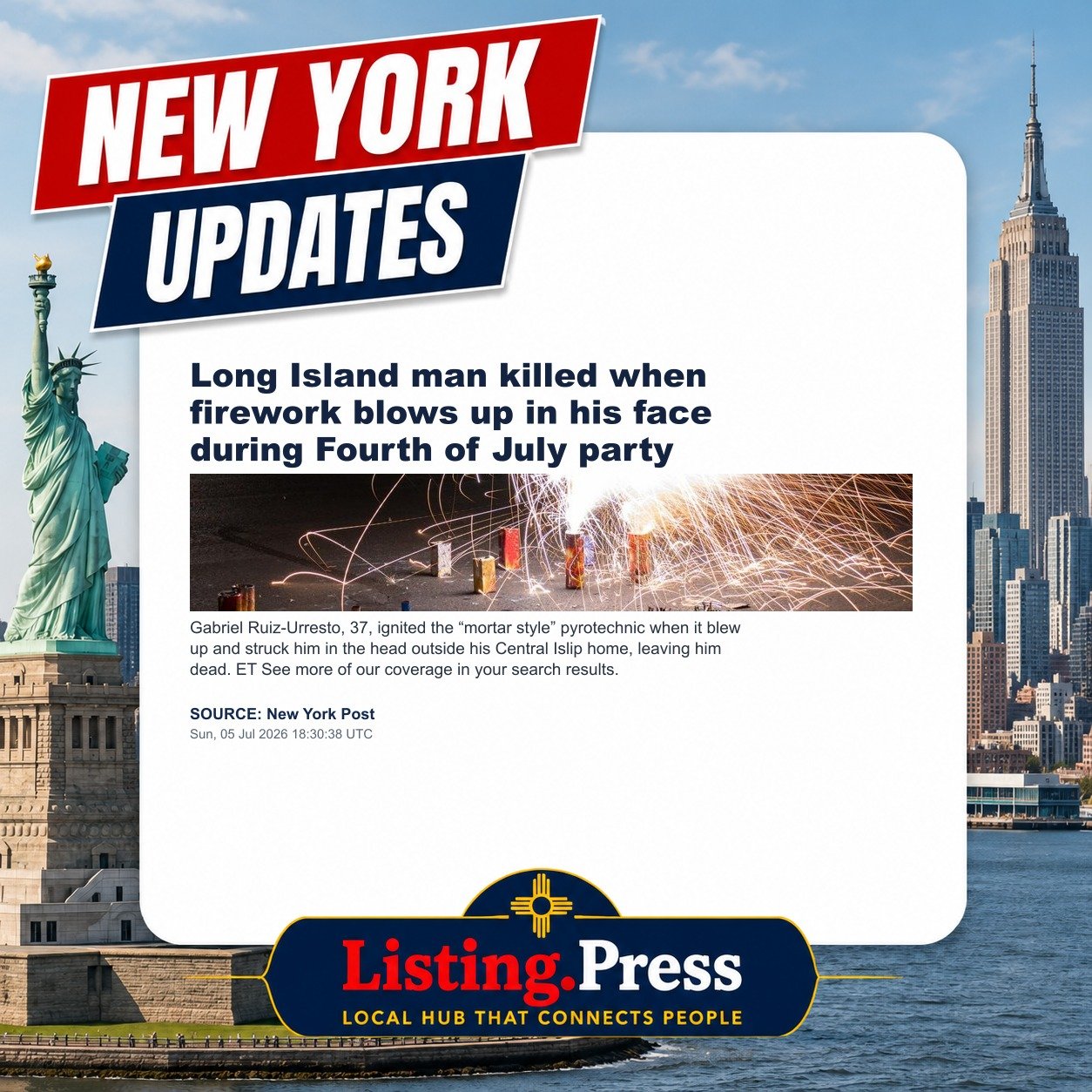 Long Island man killed when firework blows up in his face during Fourth of July party