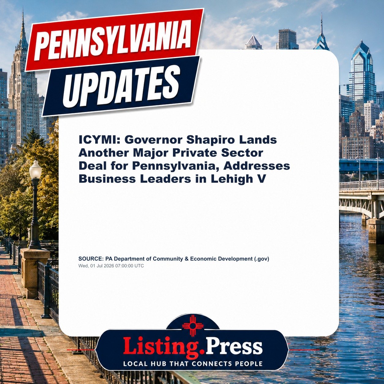ICYMI: Governor Shapiro Lands Another Major Private Sector Deal for Pennsylvania, Addresses Business Leaders in Lehigh V