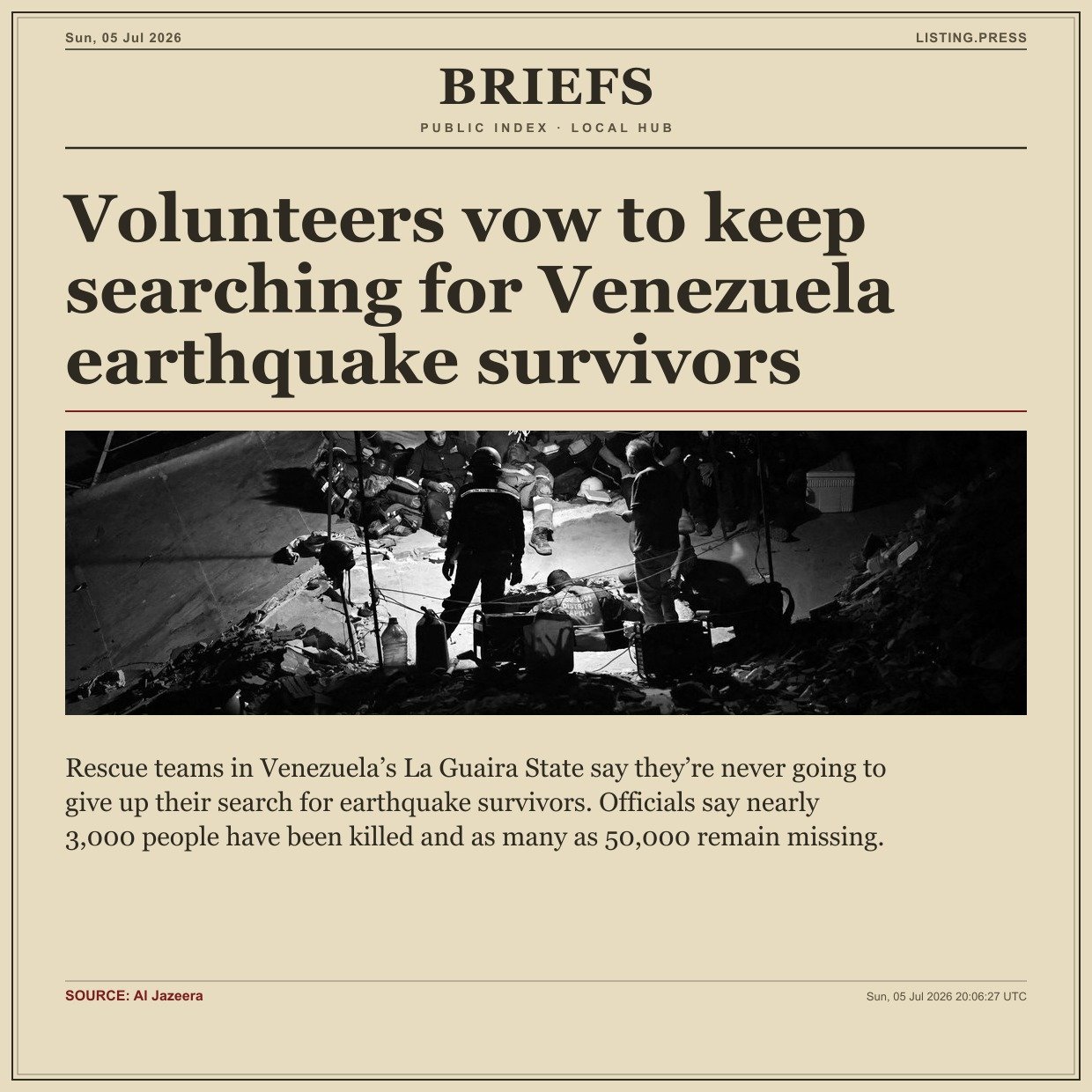 Volunteers vow to keep searching for Venezuela earthquake survivors